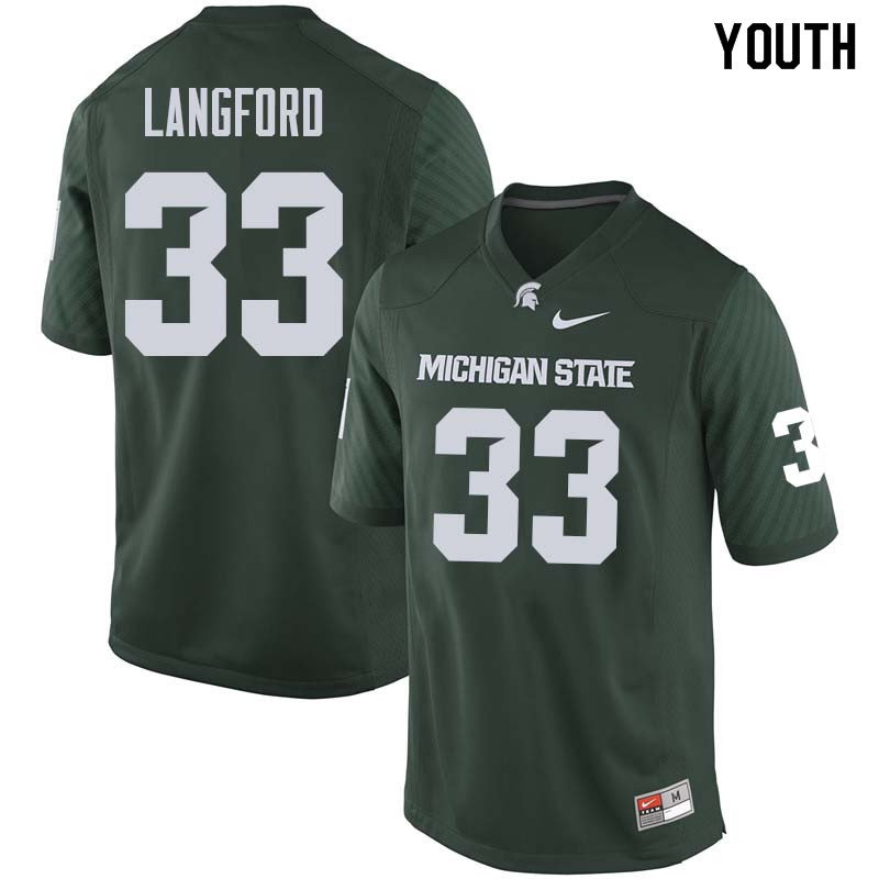 Youth #33 Jeremy Langford Michigan State College Football Jerseys Sale-Green